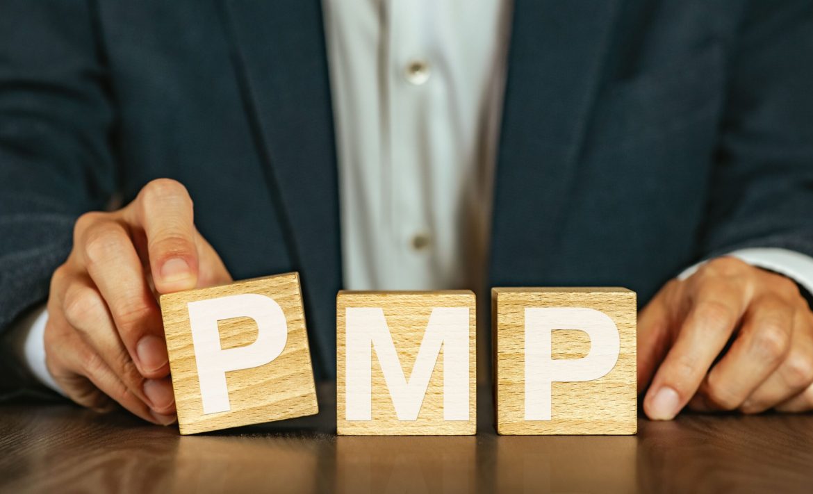 There,Is,Wood,Cube,With,The,Word,Pmp.,It,Is